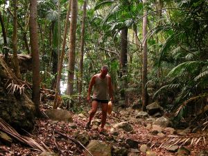 Rudy walking the dry river course..